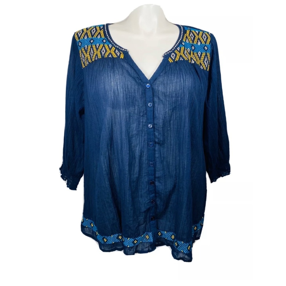 Lucky Brand 3/4 Sleeve Sheer Blouse. Size 2x.